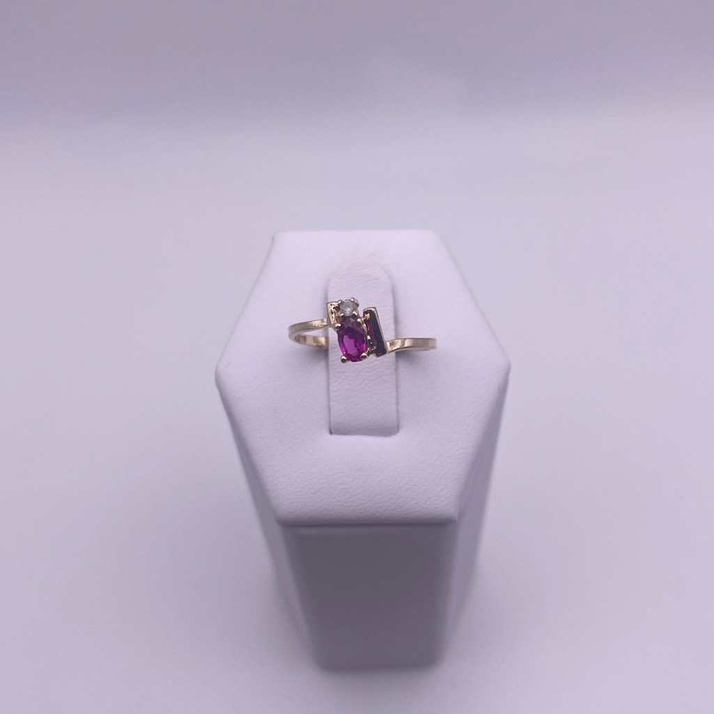 10k Yellow Gold Pink Topaz And Diamond Ring